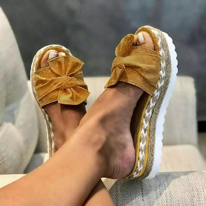 Donna – Sandali con plateau e fiocco per donna in estate