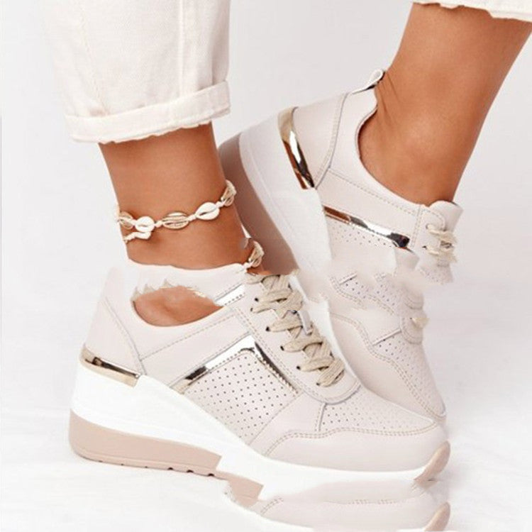 Zapatillas con cuña para mujer – Zapatos casuales a la moda con comodidad y suela elevada
