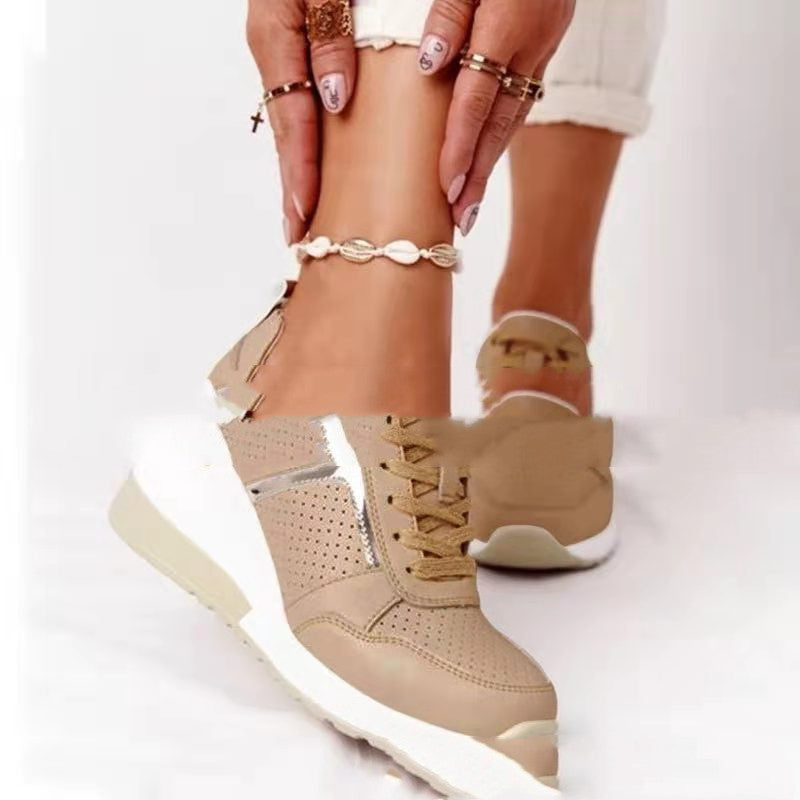 Zapatillas con cuña para mujer – Zapatos casuales a la moda con comodidad y suela elevada