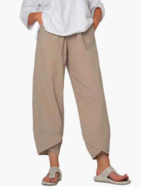 Dam Vida Cropped-Byxor med Asymmetrisk Kant – Avslappnad Fritidsstil för Vardag & Resor
