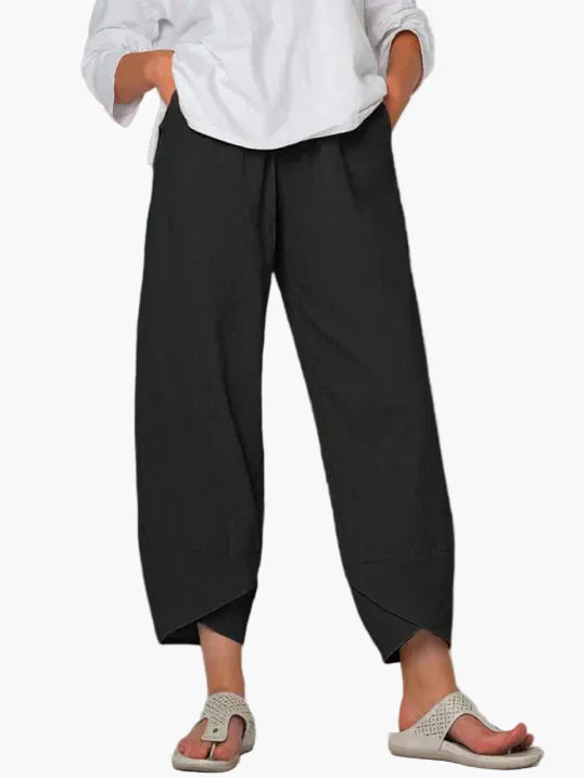 Pantaloni cropped larghi da donna con orlo asimmetrico – Stile casual per tempo libero, quotidiano e viaggi