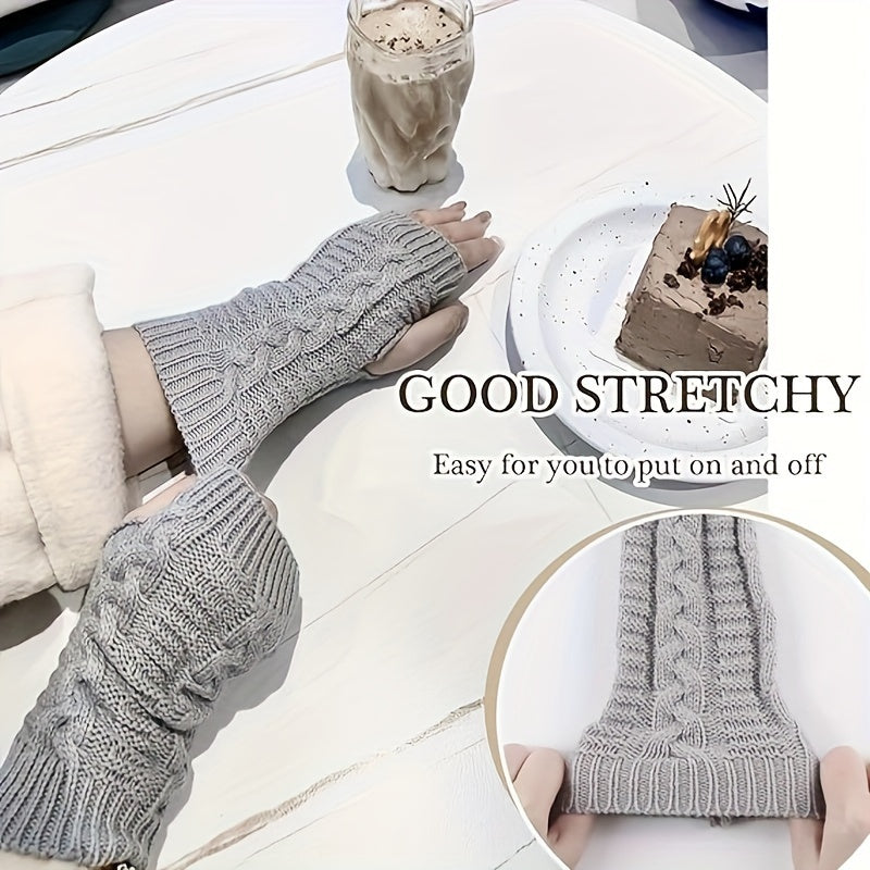 Gestrickte fingerlose Handschuhe – Armstulpen mit Zopfmuster in verschiedenen Farben