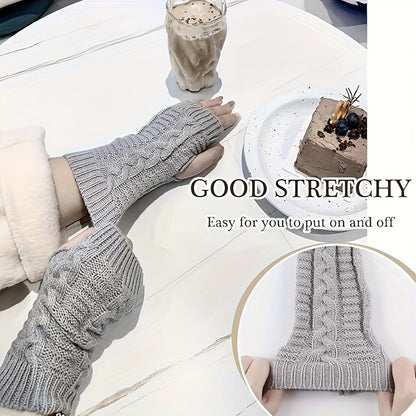 Gestrickte fingerlose Handschuhe – Armstulpen mit Zopfmuster in verschiedenen Farben