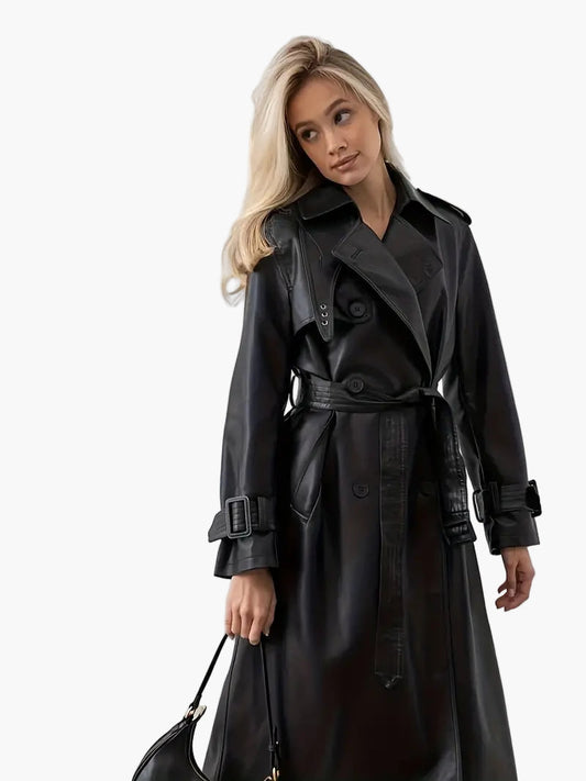 Dam Trenchcoat Lång – Modernt plagg med midjebälte och slag, idealisk för höst och vinter