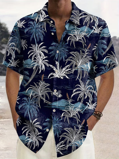Camicia uomo a maniche corte con stampa tropicale di palme – Camicia estiva perfetta per vacanze e spiaggia