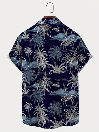 Camicia uomo a maniche corte con stampa tropicale di palme – Camicia estiva perfetta per vacanze e spiaggia