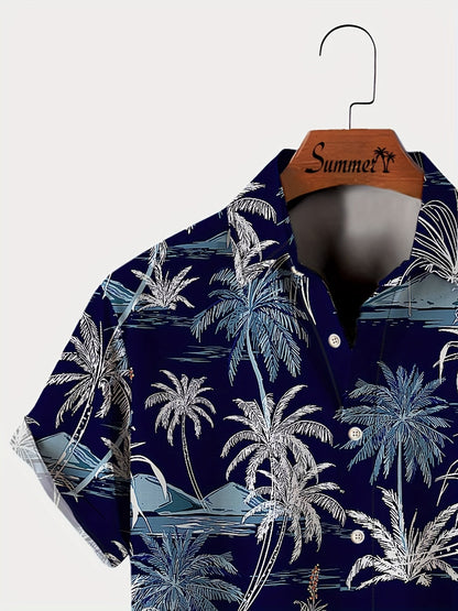 Camicia uomo a maniche corte con stampa tropicale di palme – Camicia estiva perfetta per vacanze e spiaggia