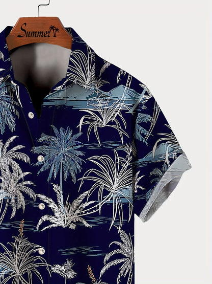 Camicia uomo a maniche corte con stampa tropicale di palme – Camicia estiva perfetta per vacanze e spiaggia