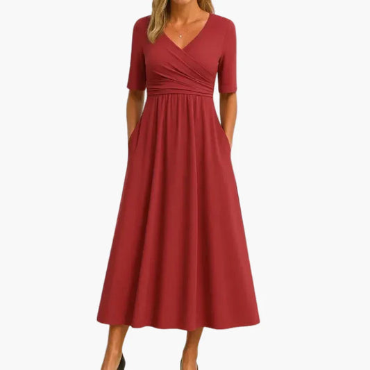 Vestido midi festivo para mujer con escote en V y media manga – Vestido elegante para bodas, oficina y día a día
