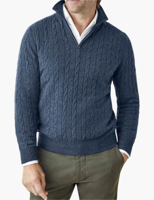 Jersey de Punto con Trenzas y Cremallera para Hombre – Estilo Clásico para Negocios y Ocio