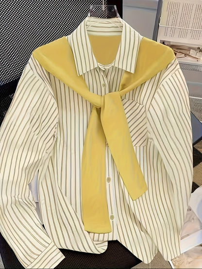 Camisa de rayas para mujer con cuello anudado en rosa