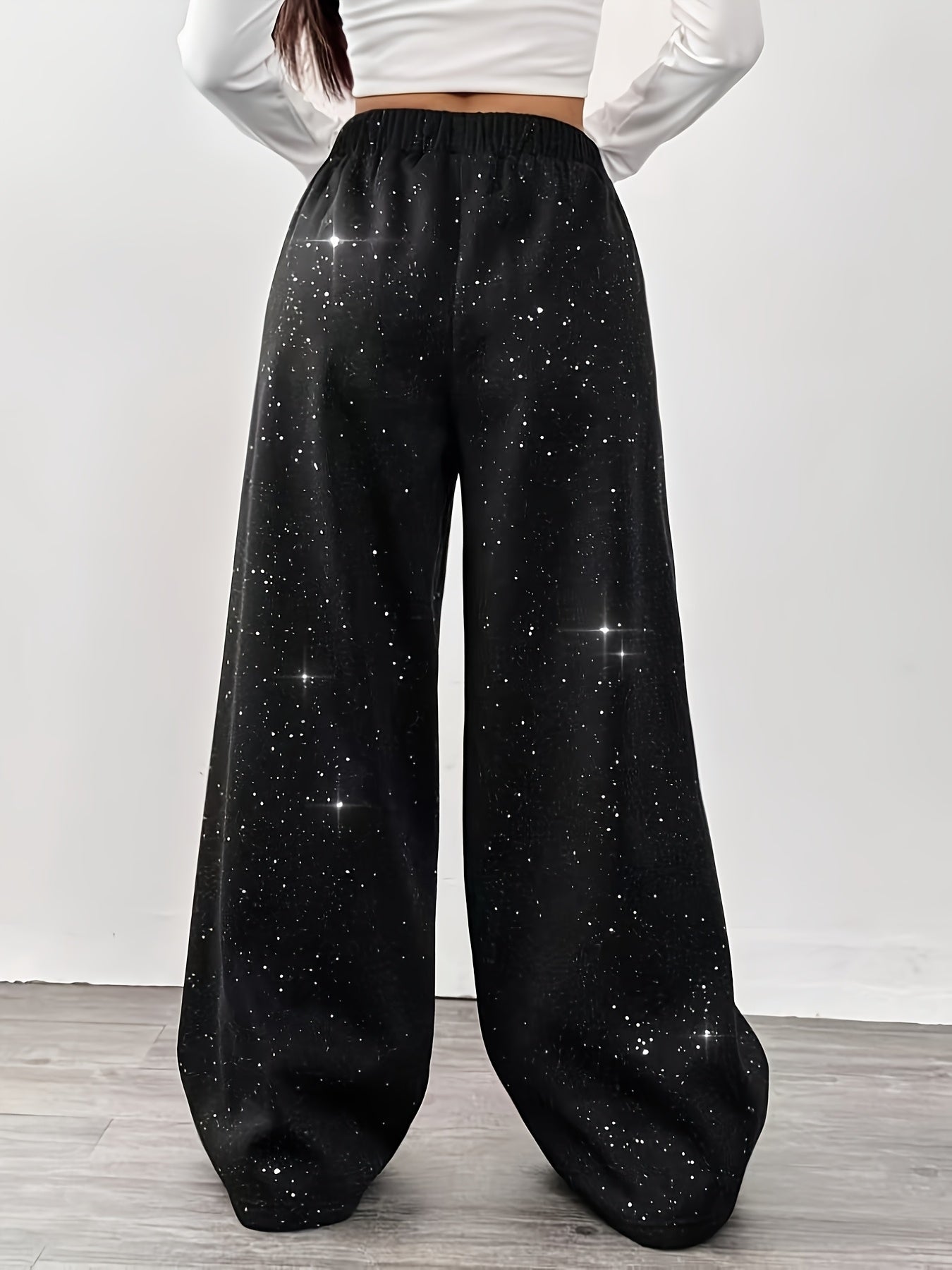 Damen Weite Freizeithose mit Galaxie-Print – Trendige Lounge Pants für Alltag und Freizeit