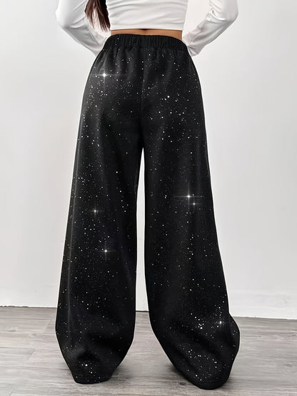 Damen Weite Freizeithose mit Galaxie-Print – Trendige Lounge Pants für Alltag und Freizeit