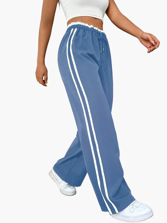 Dam Sportig Wide-Leg Joggingbyxa med dubbla ränder – Bekväm streetwear fritidsbyxa
