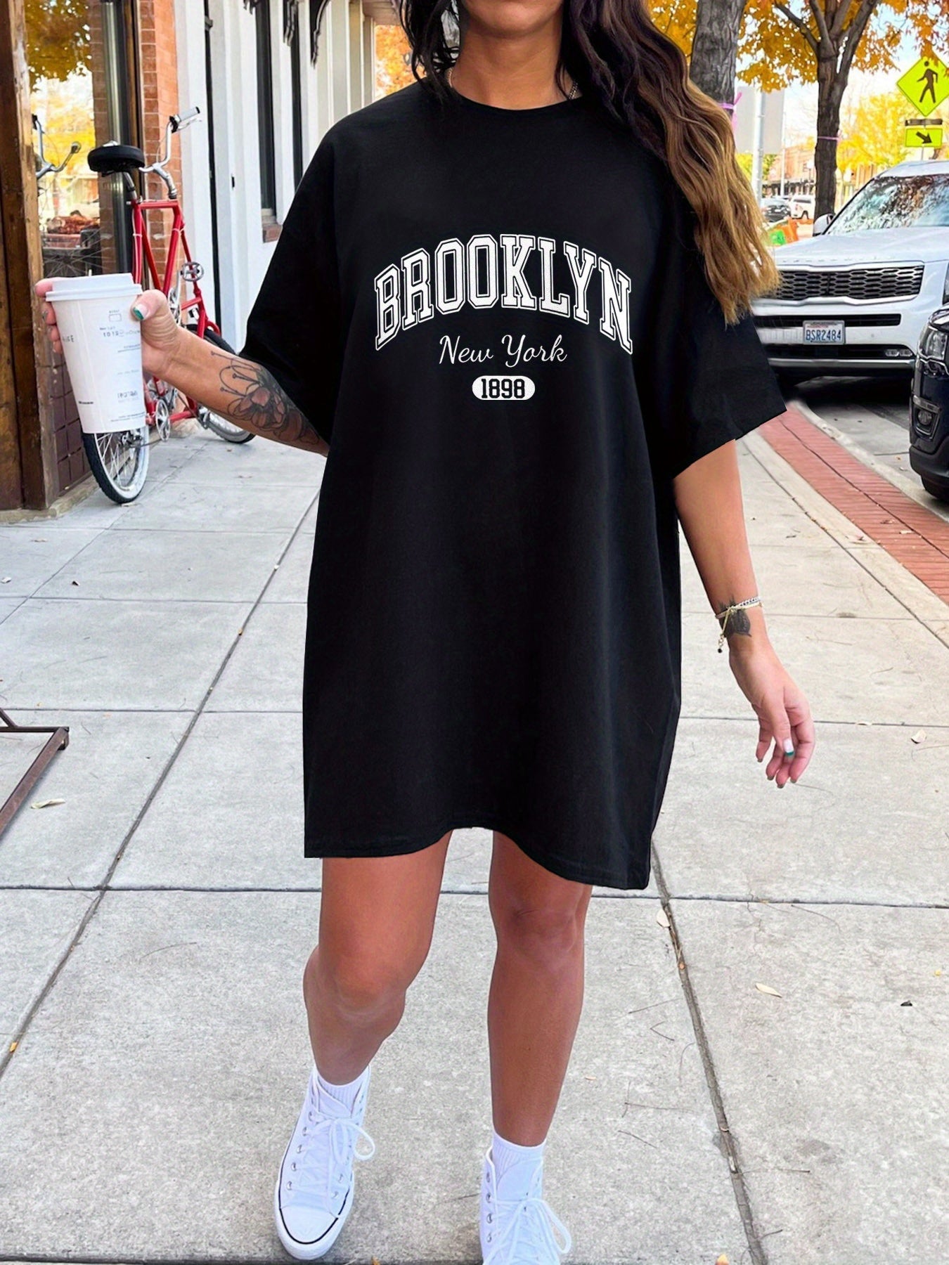 Damen Oversize T-Shirt Kleid mit Brooklyn New York Print – Casual Streetwear für Sommer