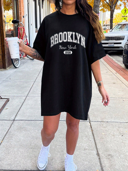 Damen Oversize T-Shirt Kleid mit Brooklyn New York Print – Casual Streetwear für Sommer