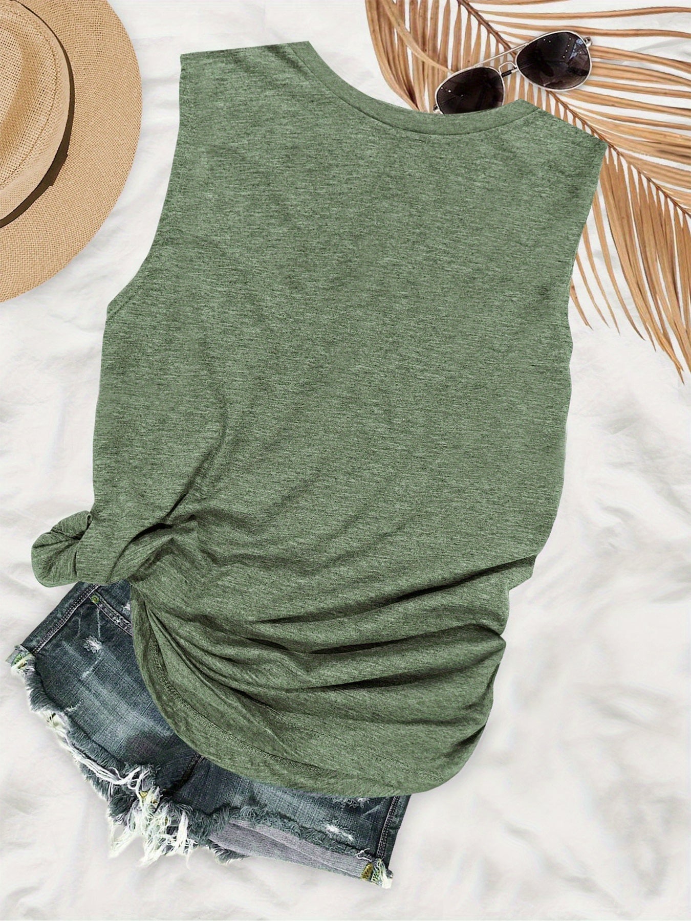 Dames vakantie tanktop met palmprint – casual mouwloos zomershirt