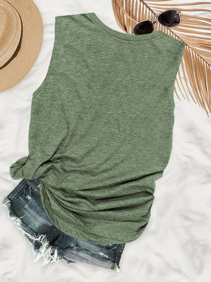 Dames vakantie tanktop met palmprint – casual mouwloos zomershirt