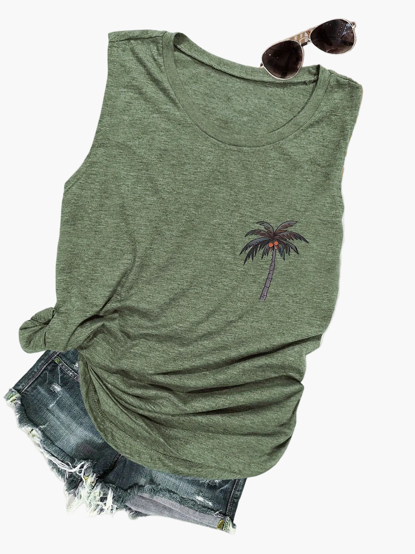Dames vakantie tanktop met palmprint – casual mouwloos zomershirt