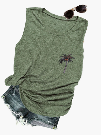 Dames vakantie tanktop met palmprint – casual mouwloos zomershirt
