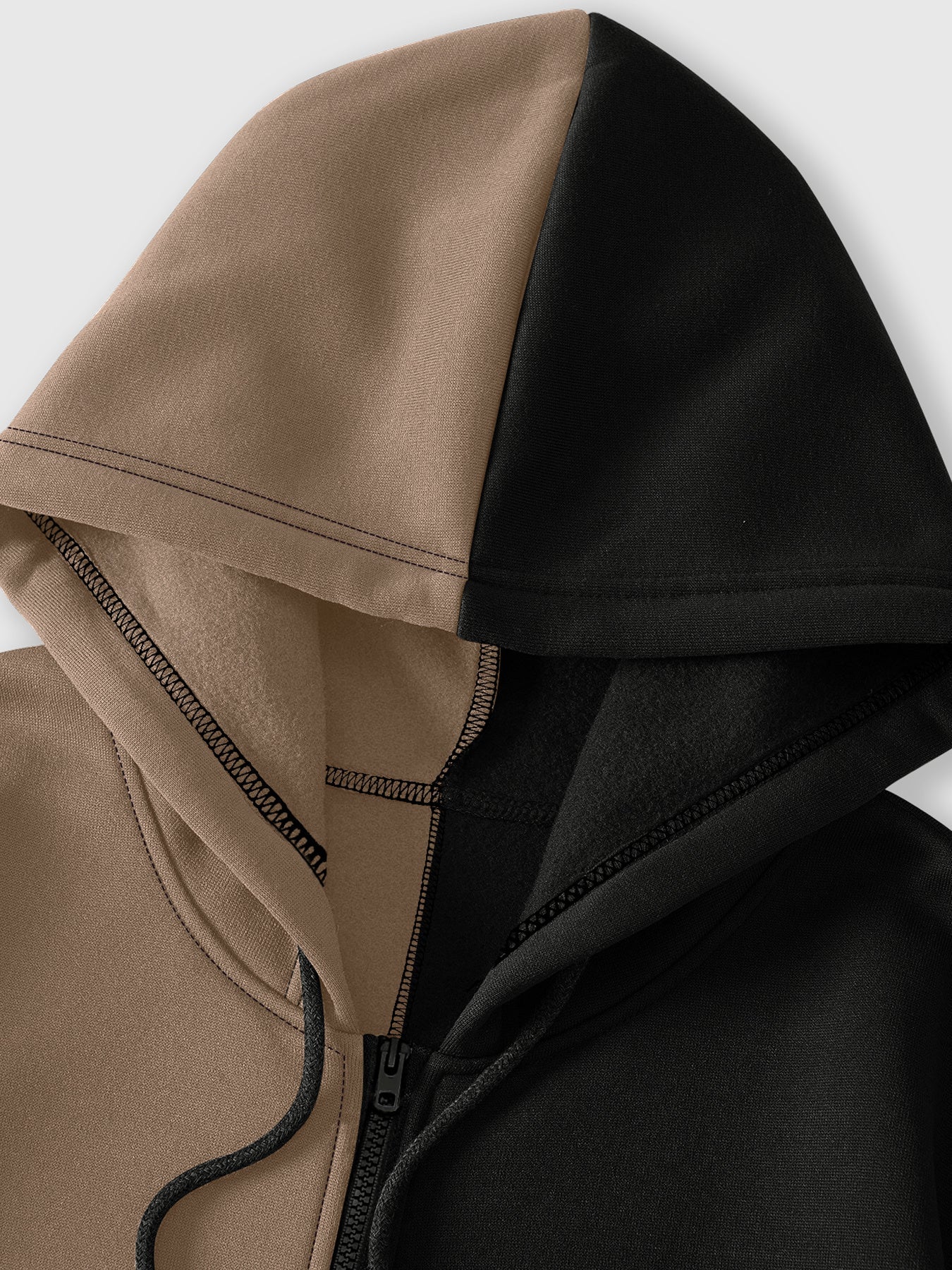 Felpa con cappuccio da uomo, con cerniera, bicolore, con motivo a forma di volto e tasche laterali
