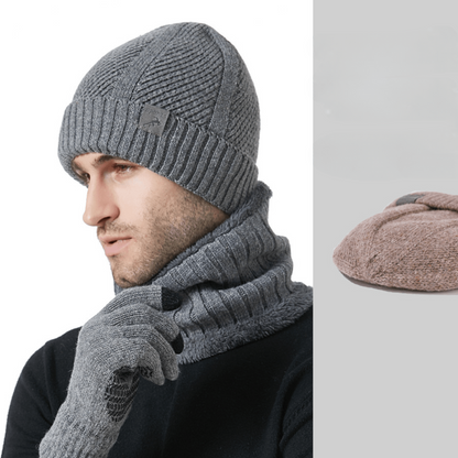 Strickmütze Schal Handschuhe Set Herren Winter Warm Futter
