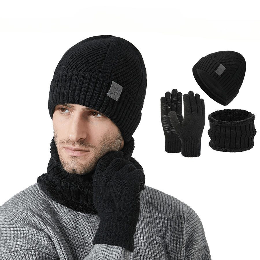 Strickmütze Schal Handschuhe Set Herren Winter Warm Futter