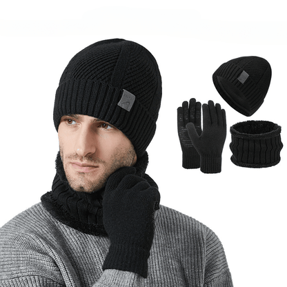 Strickmütze Schal Handschuhe Set Herren Winter Warm Futter