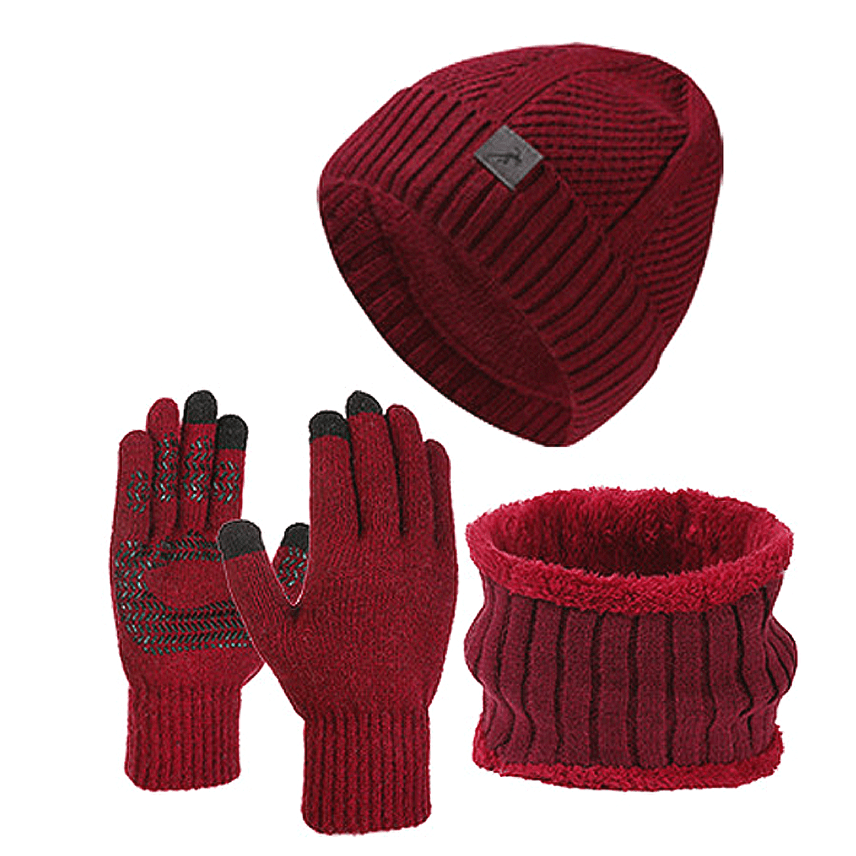 Strickmütze Schal Handschuhe Set Herren Winter Warm Futter