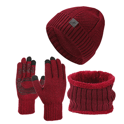 Strickmütze Schal Handschuhe Set Herren Winter Warm Futter
