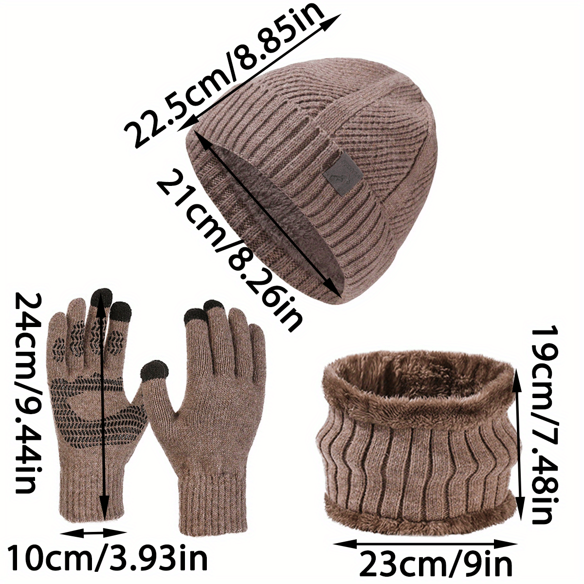 Strickmütze Schal Handschuhe Set Herren Winter Warm Futter