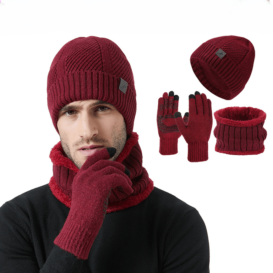 Strickmütze Schal Handschuhe Set Herren Winter Warm Futter