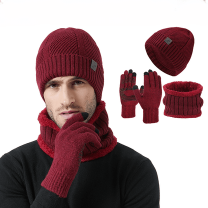 Strickmütze Schal Handschuhe Set Herren Winter Warm Futter