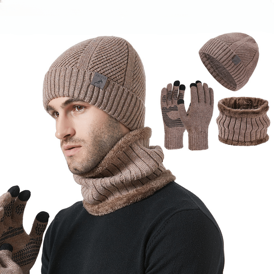 Strickmütze Schal Handschuhe Set Herren Winter Warm Futter