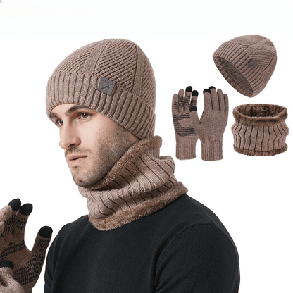 Strickmütze Schal Handschuhe Set Herren Winter Warm Futter