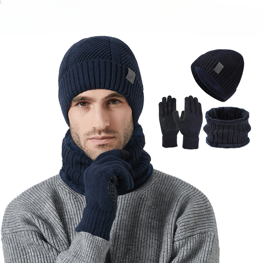 Strickmütze Schal Handschuhe Set Herren Winter Warm Futter