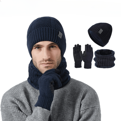 Strickmütze Schal Handschuhe Set Herren Winter Warm Futter