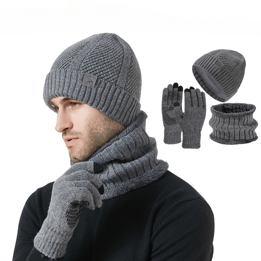 Strickmütze Schal Handschuhe Set Herren Winter Warm Futter