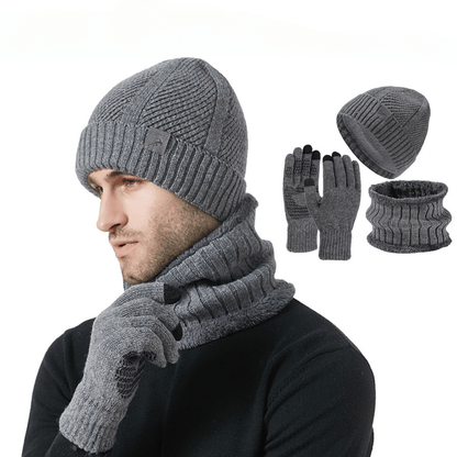 Strickmütze Schal Handschuhe Set Herren Winter Warm Futter
