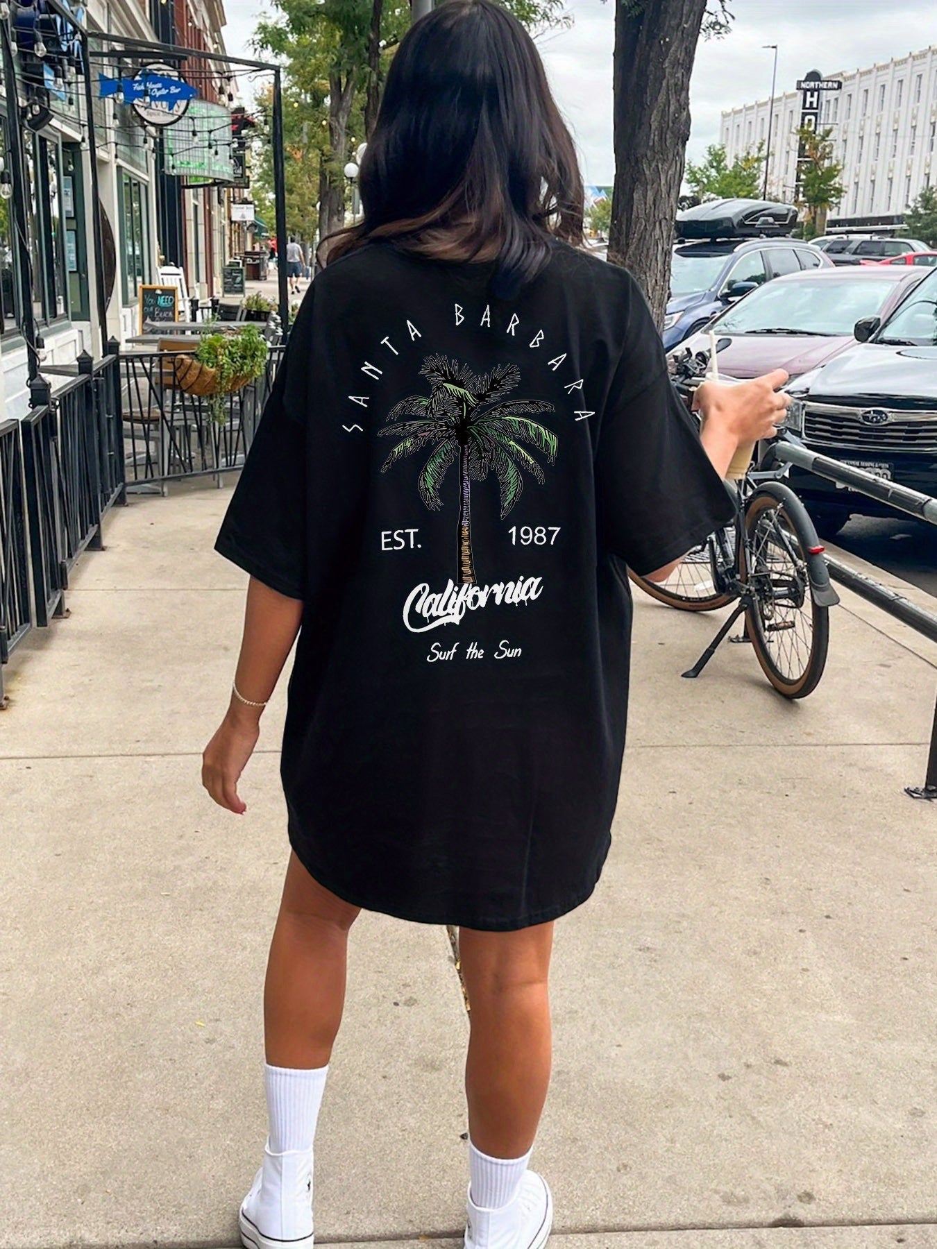 Damen Oversize T-Shirt Kleid Santa Barbara California – Casual Streetwear für Sommer und Freizeit