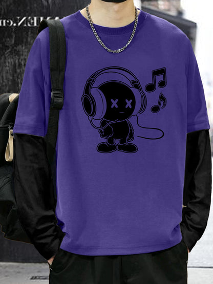 Unisex Langarm T-Shirt mit Cartoon-Print Kopfhörer