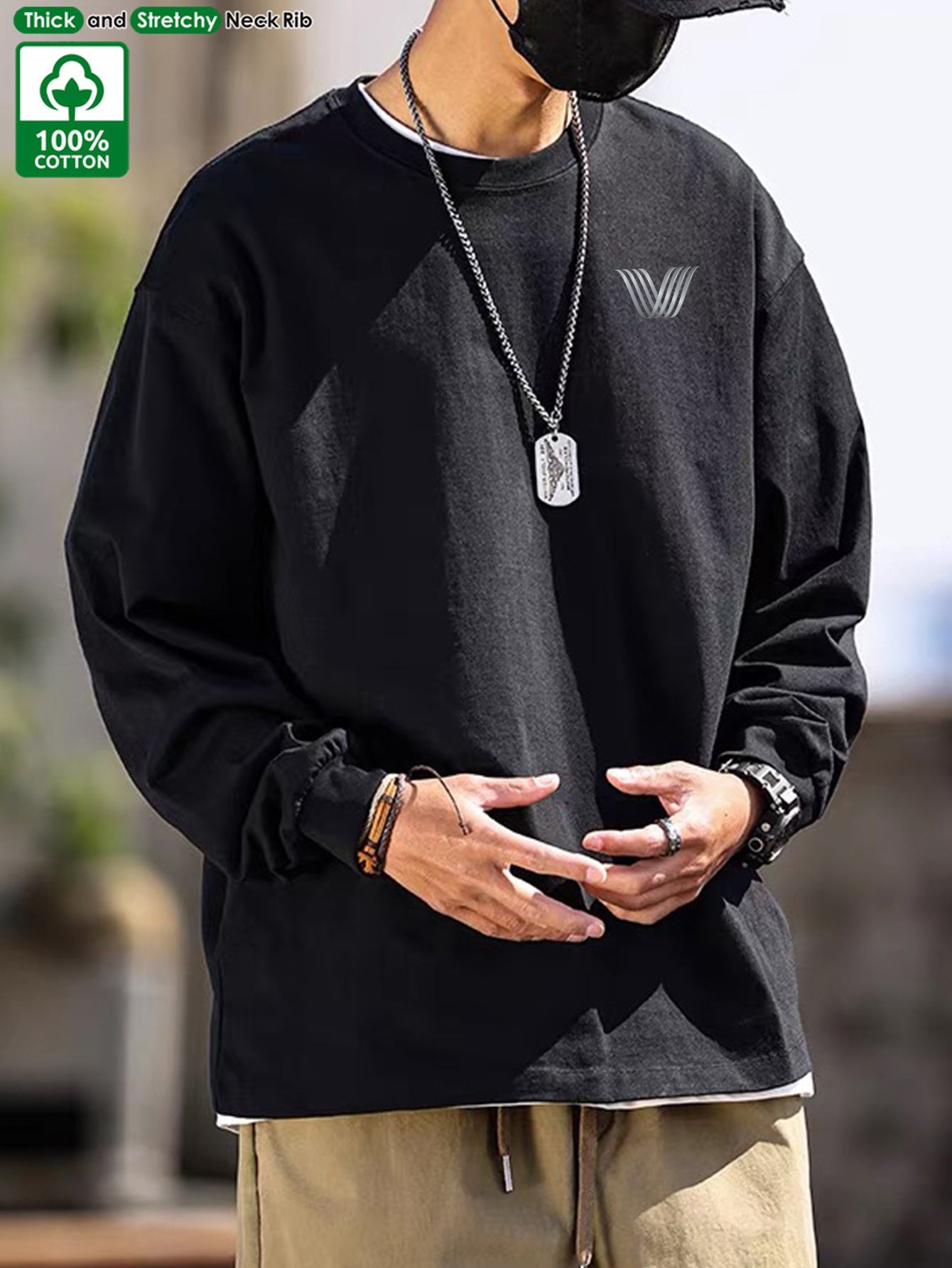 Maglia unisex a maniche lunghe, girocollo, casual