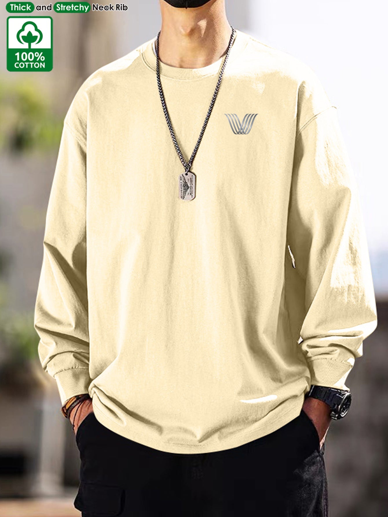 Maglia unisex a maniche lunghe, girocollo, casual