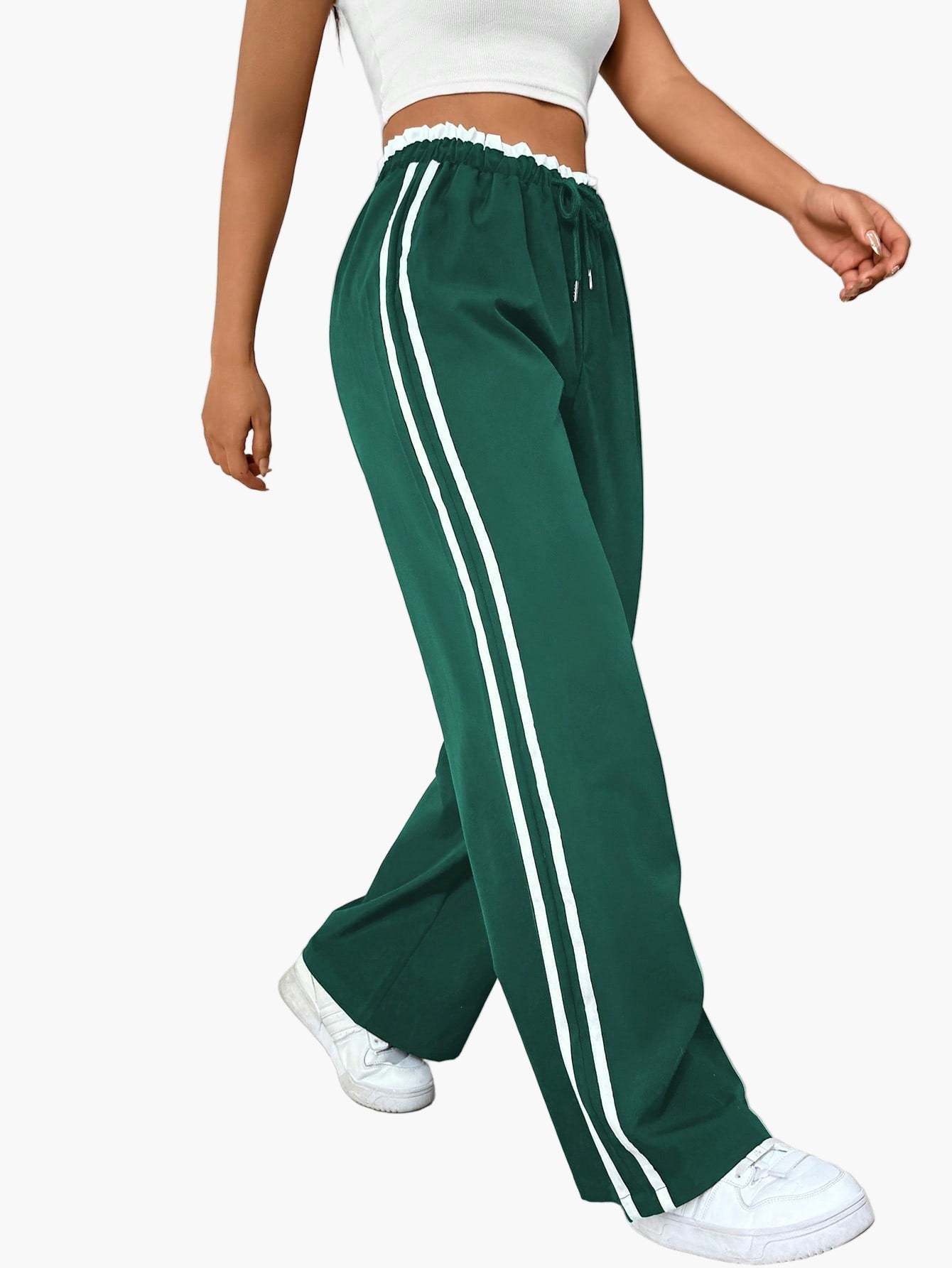 Pantaloni da jogging sportivi da donna a gamba larga con doppia riga – Pantaloni streetwear comodi per il tempo libero