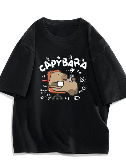 Męski T-shirt z nadrukiem kapibary w stylu kreskówkowym – zabawna koszulka na co dzień dla nastolatków i dorosłych