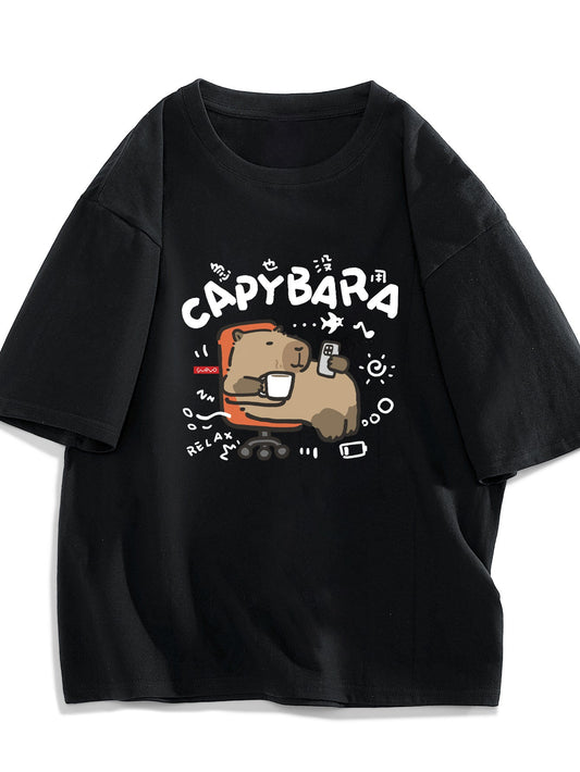 Camiseta para hombre con estampado de caricatura de capibara – Camiseta divertida de ocio para adolescentes y adultos