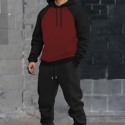 Completo da allenamento da uomo in due pezzi, felpa con cappuccio e pantaloni da jogging, maniche raglan, tasca a marsupio