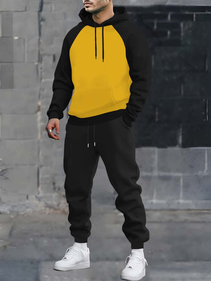 Completo da allenamento da uomo in due pezzi, felpa con cappuccio e pantaloni da jogging, maniche raglan, tasca a marsupio