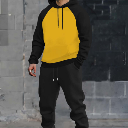 Completo da allenamento da uomo in due pezzi, felpa con cappuccio e pantaloni da jogging, maniche raglan, tasca a marsupio
