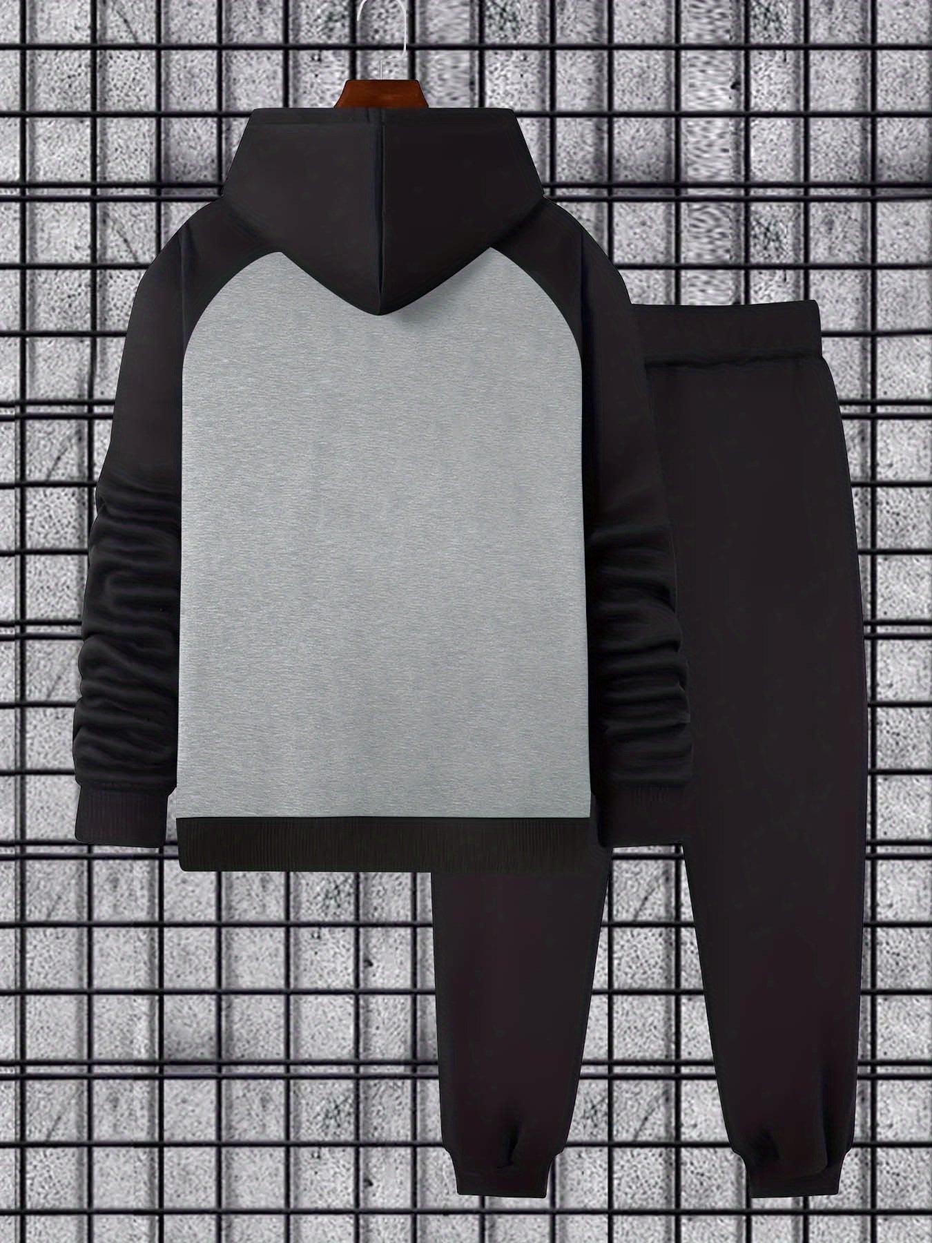 Completo da allenamento da uomo in due pezzi, felpa con cappuccio e pantaloni da jogging, maniche raglan, tasca a marsupio